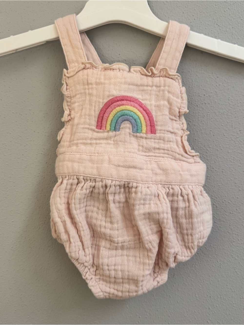 Angel Dear Baby Girls Pink Organic Cotton Muslin Rainbow Bubble Romper 0-3M